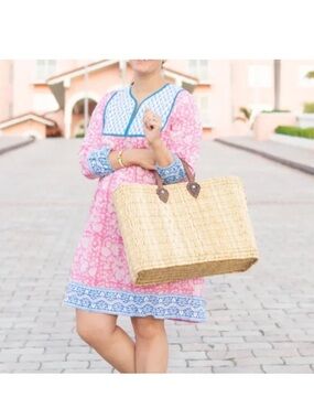 New SZ Blockprints Kitty Tunic Dress Pink Blue Floral Cotton Block Print S